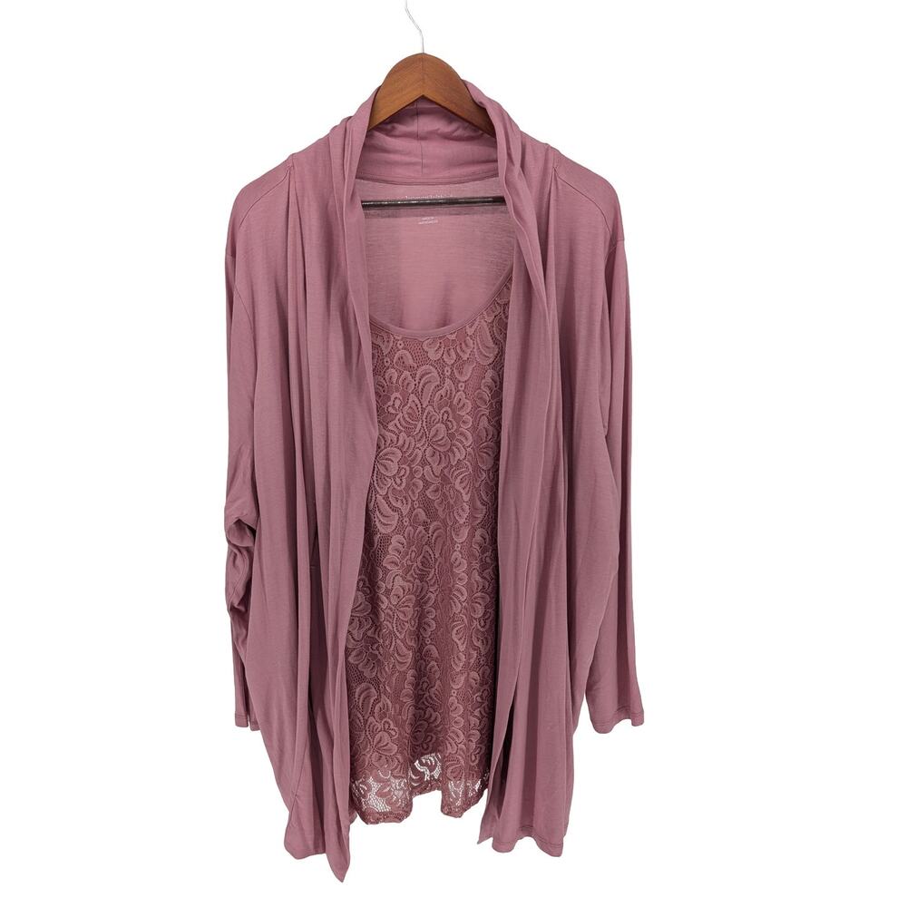 NWT Woman Within Dusty Rose Lace Tank Cardigan Set 3X - Picture 2 of 7